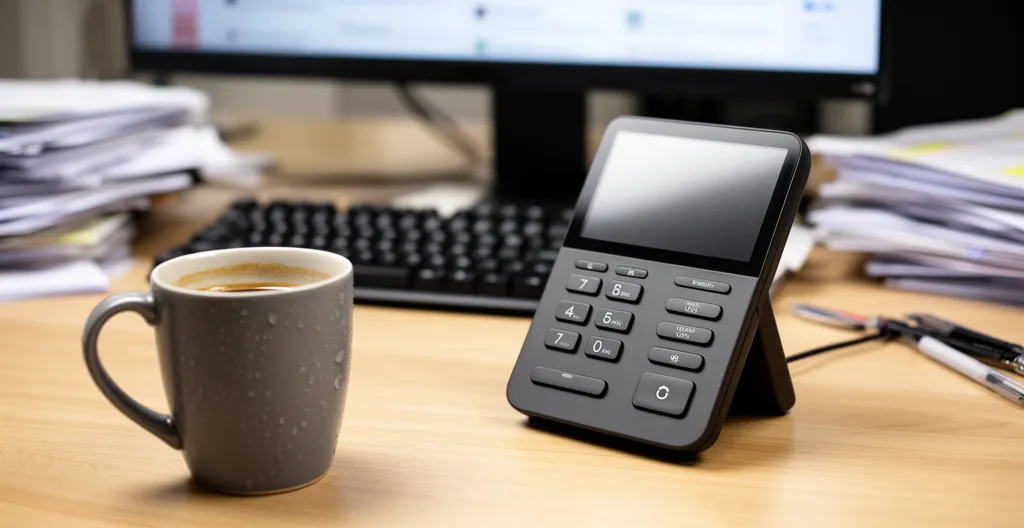 Téléphone IP professionnel sur bureau entreprise moderne